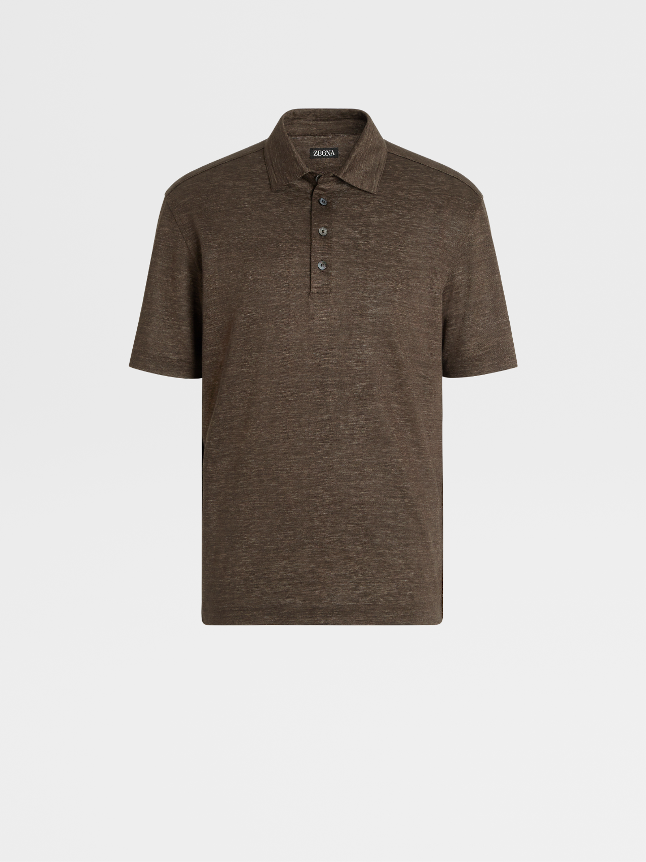 Polo de Manga Corta en Lino Puro Marrón Oscuro